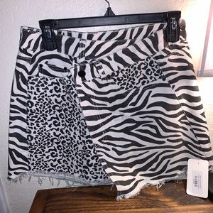 Mixed Zebra/Leopard Black and White Wrap Skirt